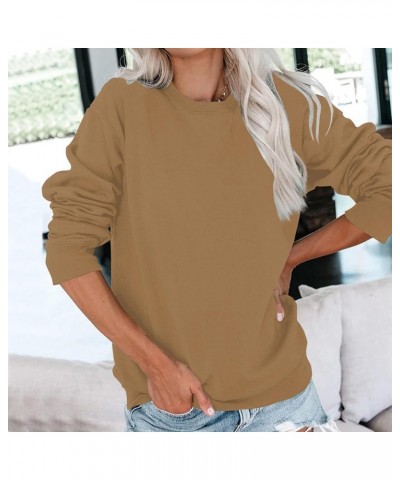 Fall Long Sleeve Sweatshirt Women's Solid/Fade Color Loose Tops Crewneck Pullover Hoodies Sporty Trendy Sweatshirts A-camel $...