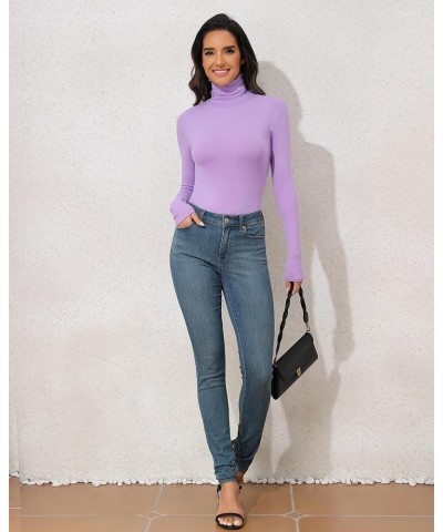 Fleece Long Sleeve Bodysuit for Women Mock Turtleneck Thong One Piece Thermal Body Suits Going Out Tops Sexy Purple $10.35 Li...