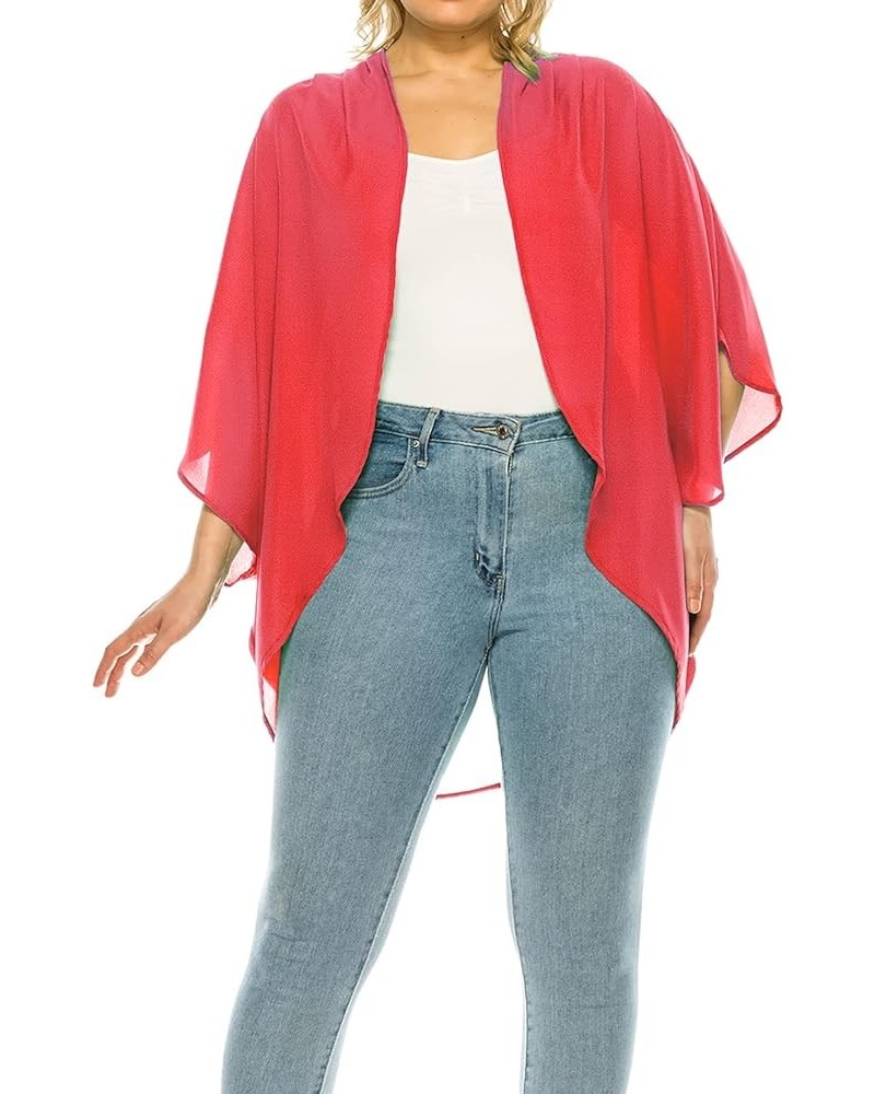 Women's Plus Size Solid Casual Cardigan Loose Fit Draped Ruffles Kimono Sleeve Mcd01385 Crimson $11.68 Sweaters