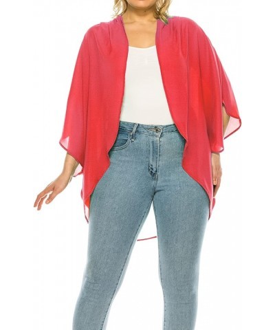 Women's Plus Size Solid Casual Cardigan Loose Fit Draped Ruffles Kimono Sleeve Mcd01385 Crimson $11.68 Sweaters