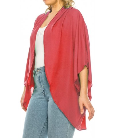 Women's Plus Size Solid Casual Cardigan Loose Fit Draped Ruffles Kimono Sleeve Mcd01385 Crimson $11.68 Sweaters