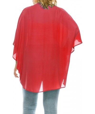 Women's Plus Size Solid Casual Cardigan Loose Fit Draped Ruffles Kimono Sleeve Mcd01385 Crimson $11.68 Sweaters