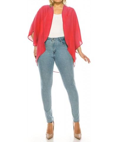 Women's Plus Size Solid Casual Cardigan Loose Fit Draped Ruffles Kimono Sleeve Mcd01385 Crimson $11.68 Sweaters