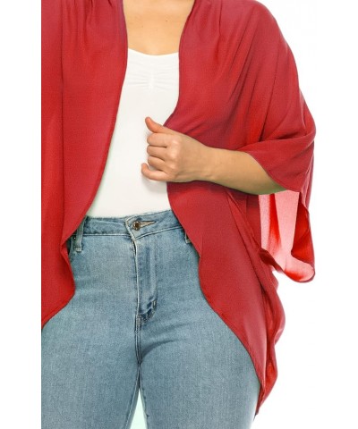 Women's Plus Size Solid Casual Cardigan Loose Fit Draped Ruffles Kimono Sleeve Mcd01385 Crimson $11.68 Sweaters