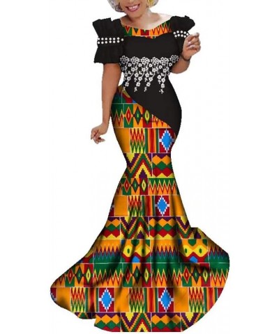 Womens Elegant Ankara Maxi Mermaid Dress Lace Decorated African Gowns Yellow+green+multicolored $36.08 Dresses