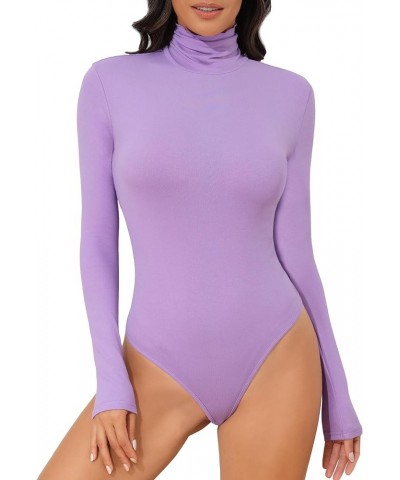 Fleece Long Sleeve Bodysuit for Women Mock Turtleneck Thong One Piece Thermal Body Suits Going Out Tops Sexy Purple $10.35 Li...