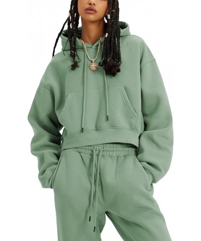 Women's Sweatsuit 2 Piece Outfits Fleece Crop Hoodies Pullover Sweatshirt Sweatpants Pockets Tracksuit Set Green $22.55 Activ...