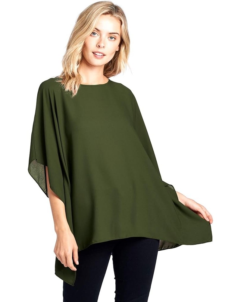 Opaque Chiffon Caftan Poncho Tunic Top Olive $12.30 Tops