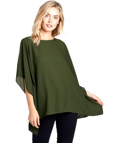 Opaque Chiffon Caftan Poncho Tunic Top Olive $12.30 Tops