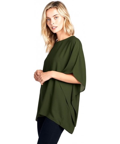 Opaque Chiffon Caftan Poncho Tunic Top Olive $12.30 Tops