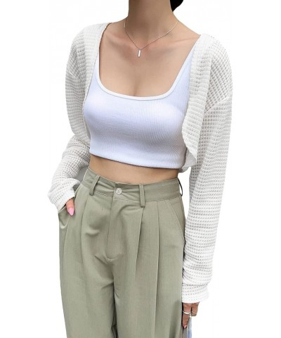 Women's Open Front Drop Shoulder Long Sleeve Crop Cardigan Shrug White $12.53 Sweaters