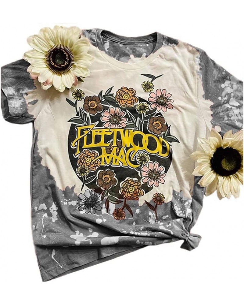 Women Country Music Bleached Shirts Casual Rock Band Tee Tops Concert Outfit T-Shirt Sleeve Summer Vacation Tops Gray $7.64 T...