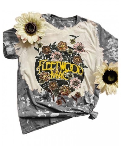 Women Country Music Bleached Shirts Casual Rock Band Tee Tops Concert Outfit T-Shirt Sleeve Summer Vacation Tops Gray $7.64 T...