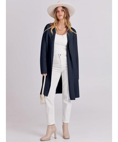 Women's Casual Long Sleeve Classy Draped Open Front Jackets Long Knitted Cardigan Sweater Navy Blue $28.08 Sweaters