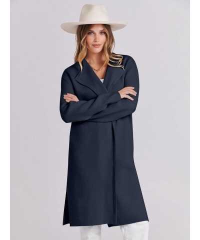 Women's Casual Long Sleeve Classy Draped Open Front Jackets Long Knitted Cardigan Sweater Navy Blue $28.08 Sweaters