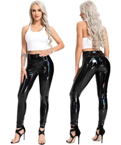 Faux Leather Leggings for Women Stretchy High Waisted Butt Lifting Black Pleather Pants Outfit Sexy PU Leggings Tights 3 Shin...