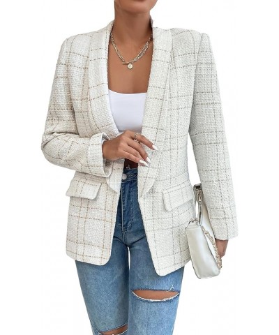 Women's Plaid Print Long Sleeve Blazers Open Front Work Office Jacket Outerwear White $33.14 Blazers