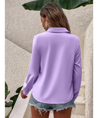 Women's Figure Graphic Colorful Button Down Shirts Long Sleeve Collared Shirt Blouse Tops Purple $16.42 Blouses