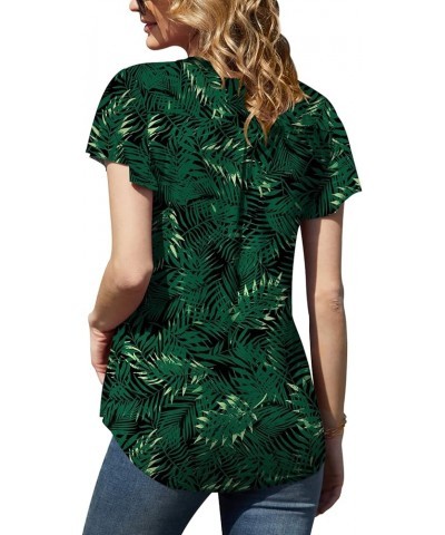 2023 Womens Summer Tops V Neck Ruffle Short Sleeve Tshirts Tunic Casual Tops Blouses for Women Green Leaf Black $13.04 T-Shirts