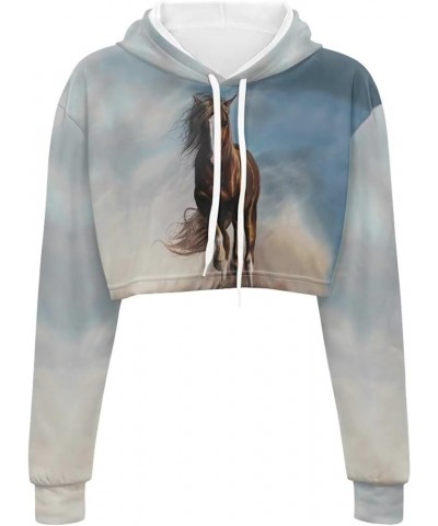 Girl's Casual Sweatshirts Long Sleeve Crop Top Hoodies for Women Galloping Horse $15.29 Hoodies & Sweatshirts