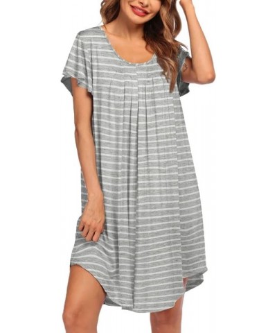 Nightgown Womens Sleepshirt Soft Sleepwear Pleated Nightshirt Comfy Sleep Dress Short Sleeve Flare Nightdress S-3XL A-striped...