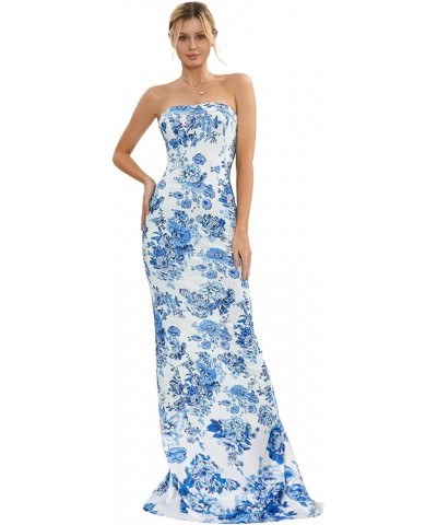 Sexy Women Casual Tube Long Dress Strapless Off Shoulder Hollow Out Skinny Maxi Dresses Party Beach Sundress H Floral Blue $1...