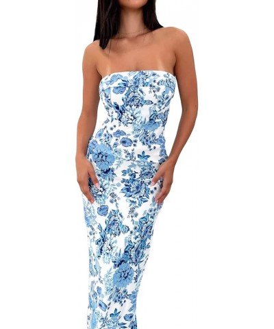 Sexy Women Casual Tube Long Dress Strapless Off Shoulder Hollow Out Skinny Maxi Dresses Party Beach Sundress H Floral Blue $1...