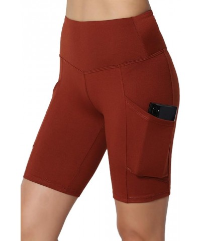 S~3X Brushed Microfiber Tummy Control Side Pocket Biker Short Leggings Dark Rust $11.69 Activewear