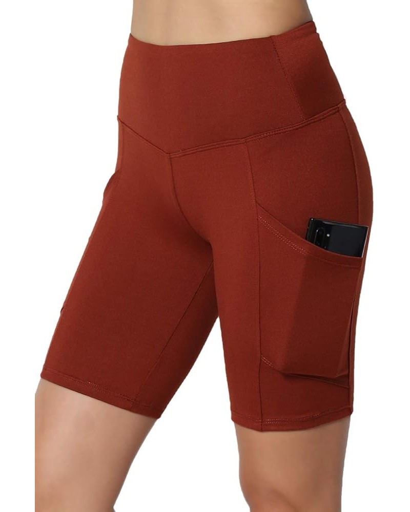 S~3X Brushed Microfiber Tummy Control Side Pocket Biker Short Leggings Dark Rust $11.69 Activewear