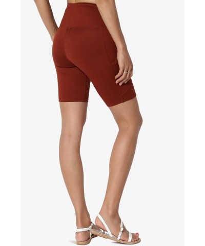 S~3X Brushed Microfiber Tummy Control Side Pocket Biker Short Leggings Dark Rust $11.69 Activewear