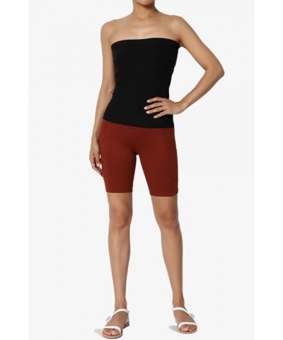 S~3X Brushed Microfiber Tummy Control Side Pocket Biker Short Leggings Dark Rust $11.69 Activewear