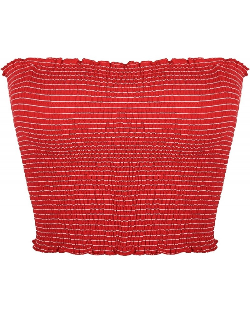 Womens Strapless Pleated Summer Sexy Bandeau Tube Crop Tops Stripe-red $10.91 Tanks