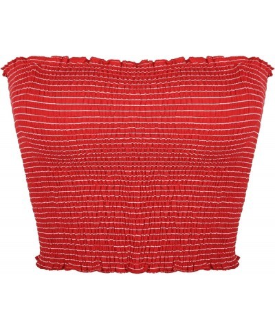 Womens Strapless Pleated Summer Sexy Bandeau Tube Crop Tops Stripe-red $10.91 Tanks