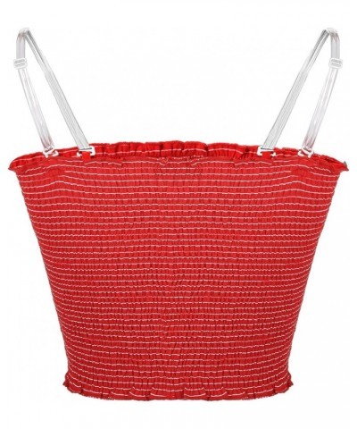 Womens Strapless Pleated Summer Sexy Bandeau Tube Crop Tops Stripe-red $10.91 Tanks