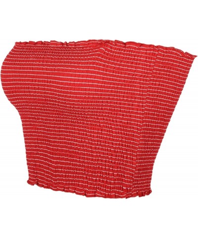 Womens Strapless Pleated Summer Sexy Bandeau Tube Crop Tops Stripe-red $10.91 Tanks