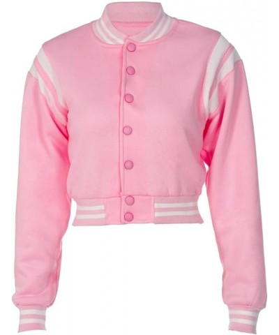 Women Cropped Varsity Jacket Fashion Baseball Bomber Jacket Streetwear with Patches 02-pink $19.54 Jackets