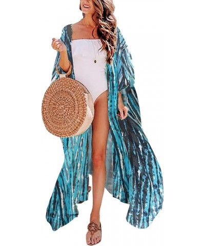 Women's Flowy Beach Kimono Long Bikini Cover Up Dress Chiffon/Rayon Open Front Cardigan G-blue $11.76 Swimsuits