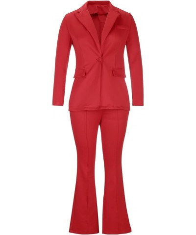 Suits for Women Office Professional Long Sleeve Blazer Jacket and Floor-Length Wide Leg Pants Casual Business Sets Suits-red-...