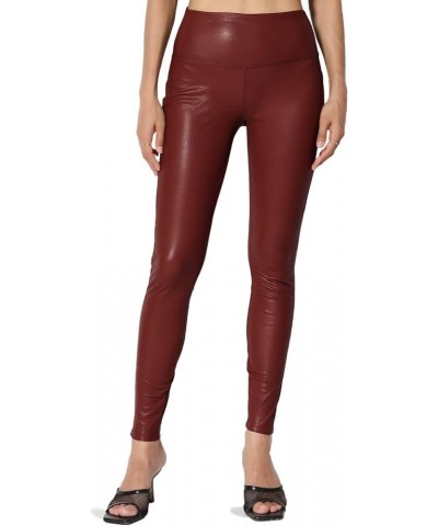 Sexy Stretchy Faux Leather Leggings Wide Band High Waist Tights Pants Dark Rust Ultra High Rise $14.99 Leggings