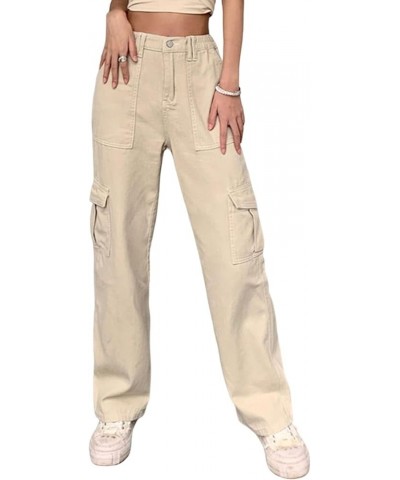 Womens Cargo Pants High Waist Jeans with Pocket Baggy Jogger Y2K Pants Jeans A-light Khaki $19.36 Jeans