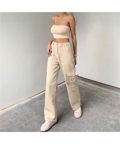 Womens Cargo Pants High Waist Jeans with Pocket Baggy Jogger Y2K Pants Jeans A-light Khaki $19.36 Jeans