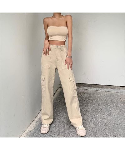 Womens Cargo Pants High Waist Jeans with Pocket Baggy Jogger Y2K Pants Jeans A-light Khaki $19.36 Jeans