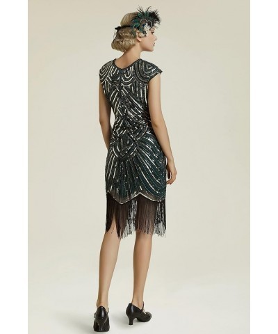 Women's Flapper Dresses 1920s Beaded Fringed Great Gatsby Dress Darkgreen Gold $22.36 Dresses