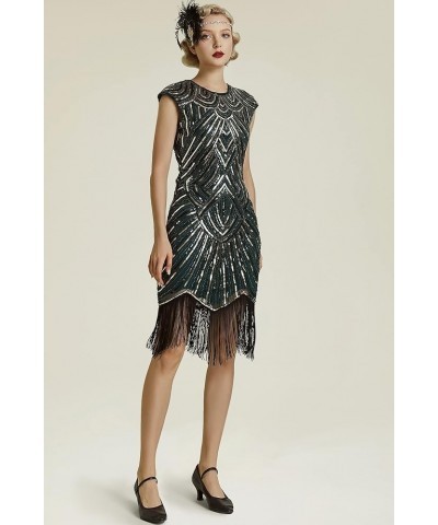 Women's Flapper Dresses 1920s Beaded Fringed Great Gatsby Dress Darkgreen Gold $22.36 Dresses