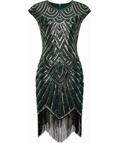 Women's Flapper Dresses 1920s Beaded Fringed Great Gatsby Dress Darkgreen Gold $22.36 Dresses