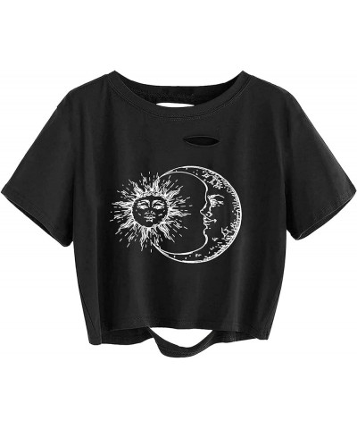 Women's Casual Short Sleeve Graphic Print Tie Dye Crop Top T Shirt Y-black $13.19 T-Shirts