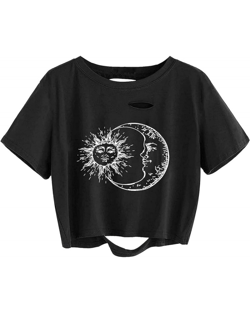 Women's Casual Short Sleeve Graphic Print Tie Dye Crop Top T Shirt Y-black $13.19 T-Shirts