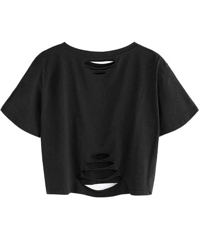 Women's Casual Short Sleeve Graphic Print Tie Dye Crop Top T Shirt Y-black $13.19 T-Shirts