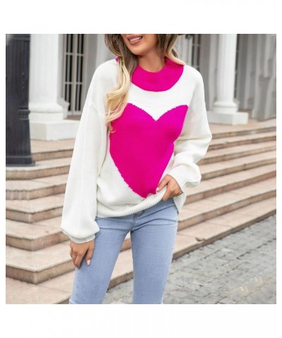 Women Cute Bow Knit Sweater Y2K Long Sleeve Bow Lace Up Knitted Pullover Casual Cable Jumper Knitwear 2023 L-rose Red Heart P...