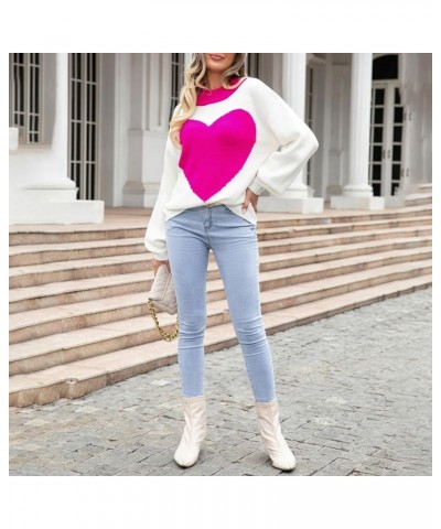 Women Cute Bow Knit Sweater Y2K Long Sleeve Bow Lace Up Knitted Pullover Casual Cable Jumper Knitwear 2023 L-rose Red Heart P...